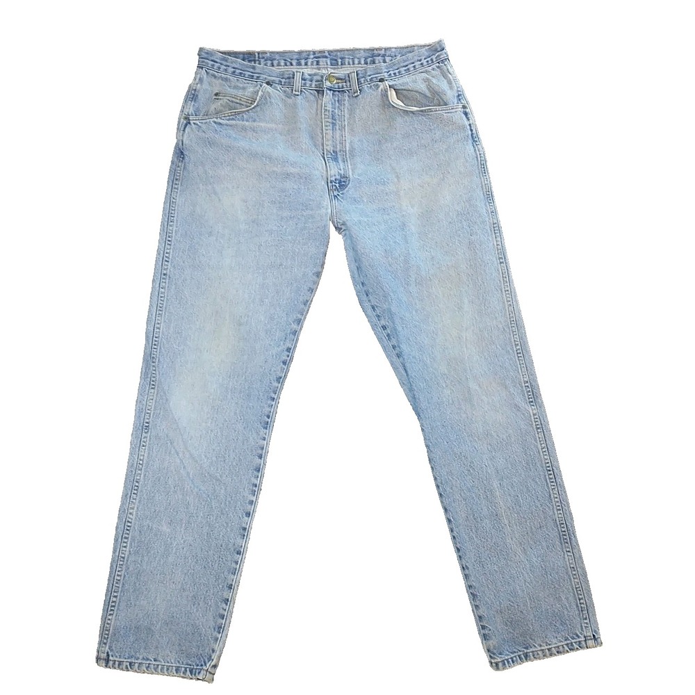 Wrangler Mens Light Wash Straight Leg Denim Jeans Blue 36x30 Vintage Style